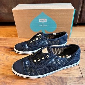 Kate spade black mesh fishnet sneakers slides size 7.5‎